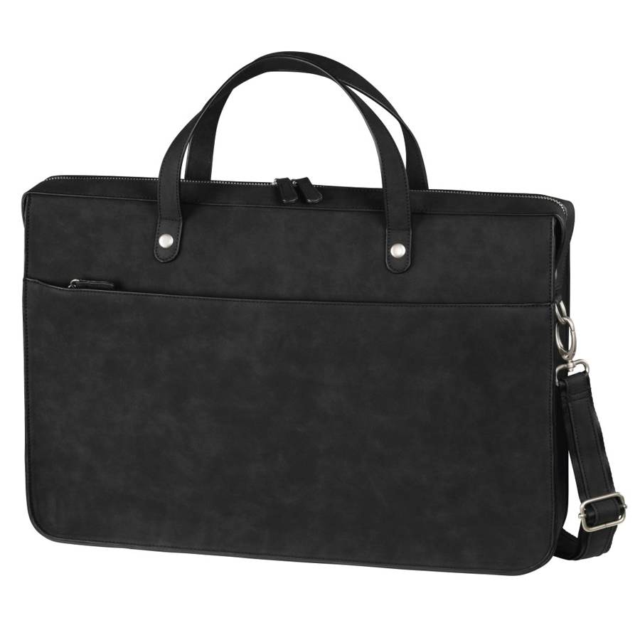 Geanta pentru laptop de dama, diagonala maxima 15.6", 2 buzunare frontale, inchidere cu fermoar, 45x42x8.5cm, piele ecologica, Negru