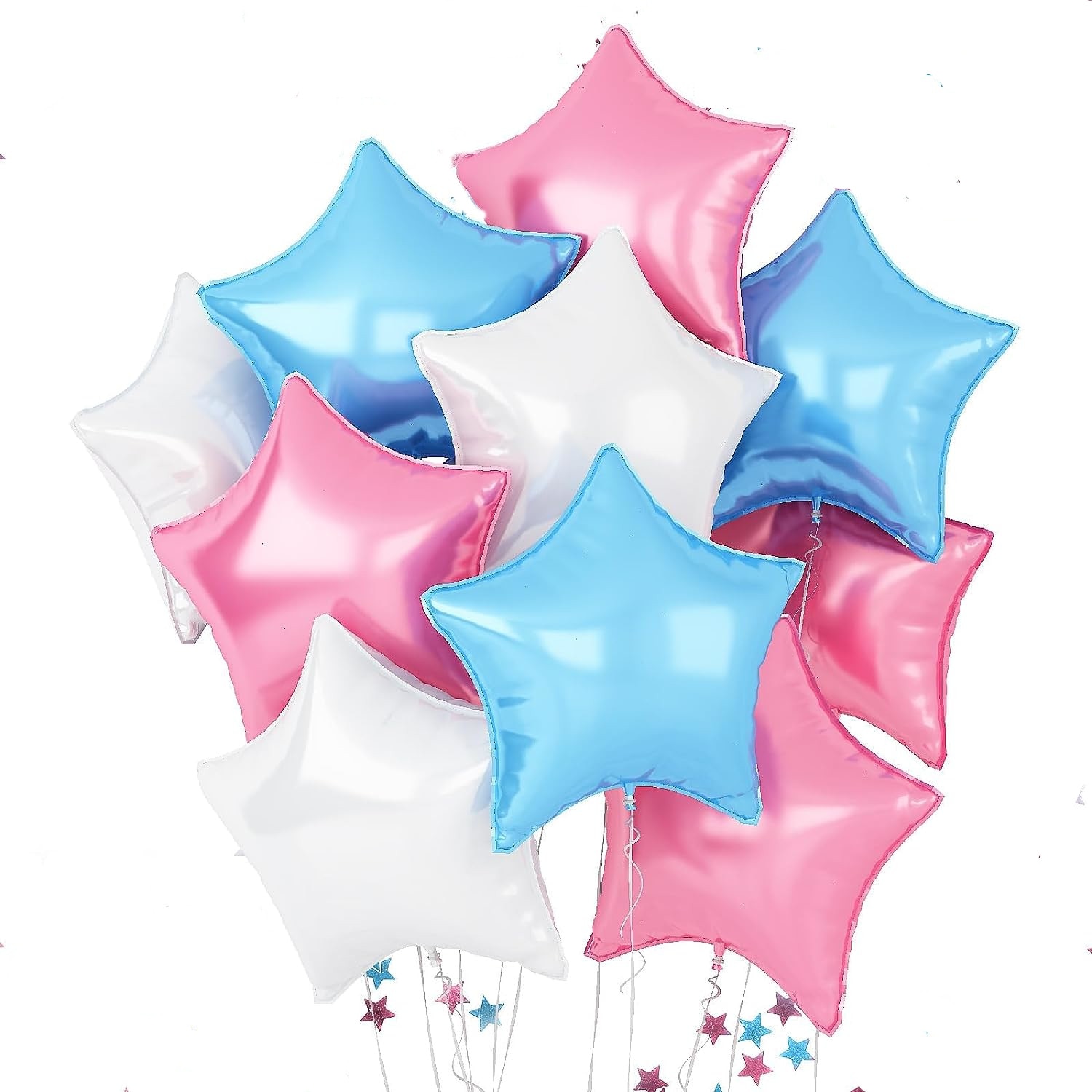 Set 6 baloane stea folie, 45cm, Buchet stelute culoare alb, roz, bleu ...