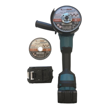 Polizor unghiular (Flex) cu acumulator, 6Ah, 36V, German Meister, 8500rpm, sistem de prindere M14,125 mm, 2 acumulatori, 2 discuri metal si otel Luca Abrasiv, albastru