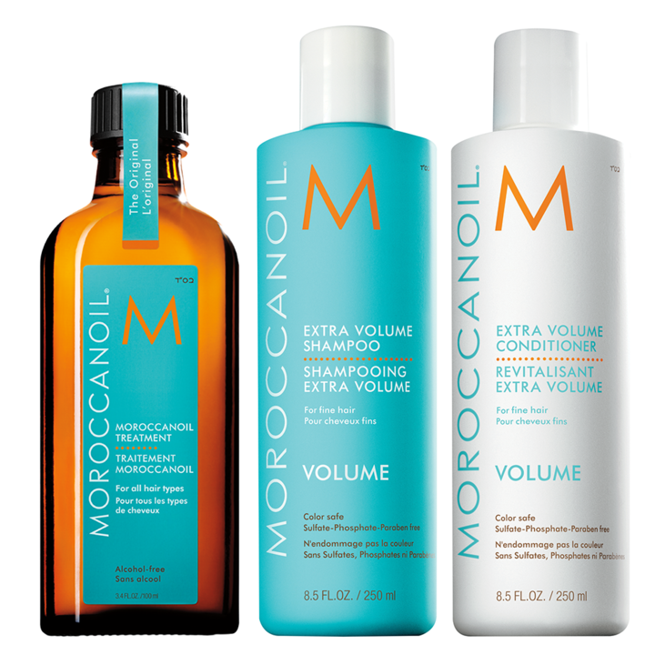 Комплект Moroccanoil Volume за коса с липса на обем: Шампоан и балсам за обем Moroccanoil, 250 мл + Масло Moroccanoil Treatment за всички типове коса, 25 мл