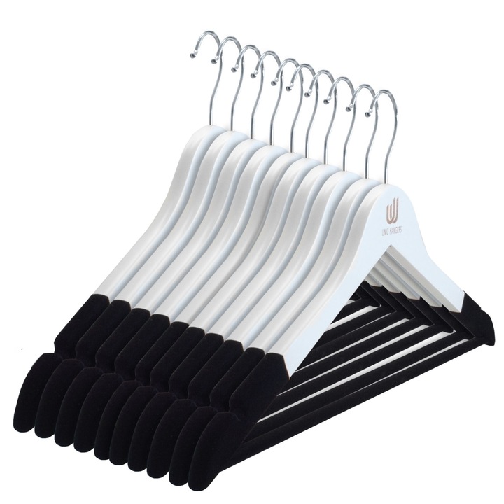 Комплект закачалки Unic Hangers, с кадифени ръбове и класически дизайн, Черни и бели, 5 части