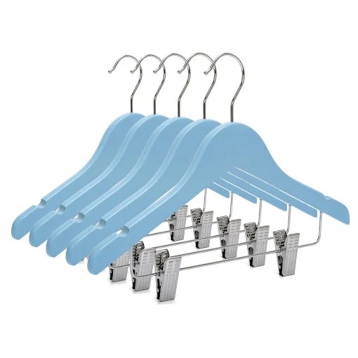 Set Umerase Lemn de Artar cu Clipsuri Metalice, UnicUtil, 20 Bucati, Ultra Rezistente si Durabile, Dimensiuni 32 x 19.5 x 1.2 cm, Carlig Rotativ 360°, Suporta Pana la 5 kg, Design Modern, Ideal pentru Haine de Copii, Albastru