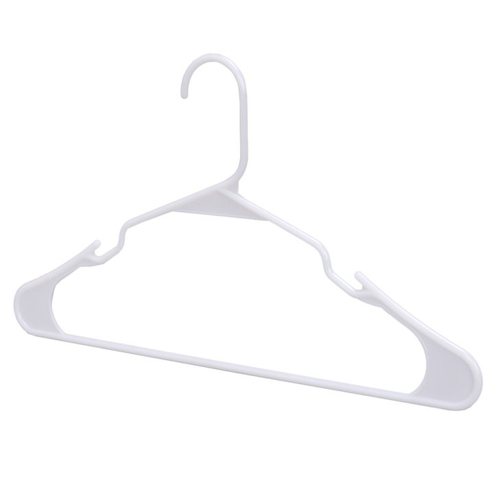 Комплект пластмасови закачалки, UniqueUtil, с лента за панталони и модерен дизайн, бели, 10 части