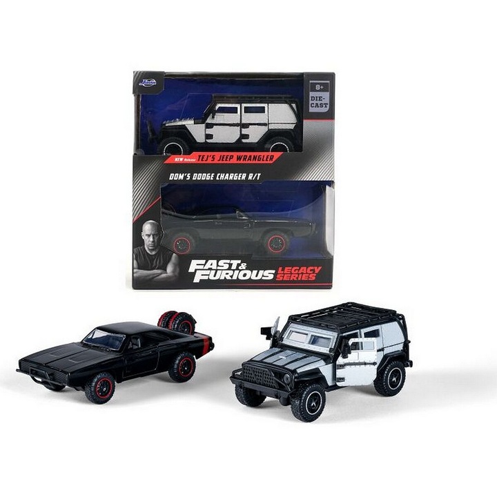 Fast & Furious Legacy Series Pack Tej's Jeep Wrangler & Dom's Dodge Charger R/T modell autó 1:32