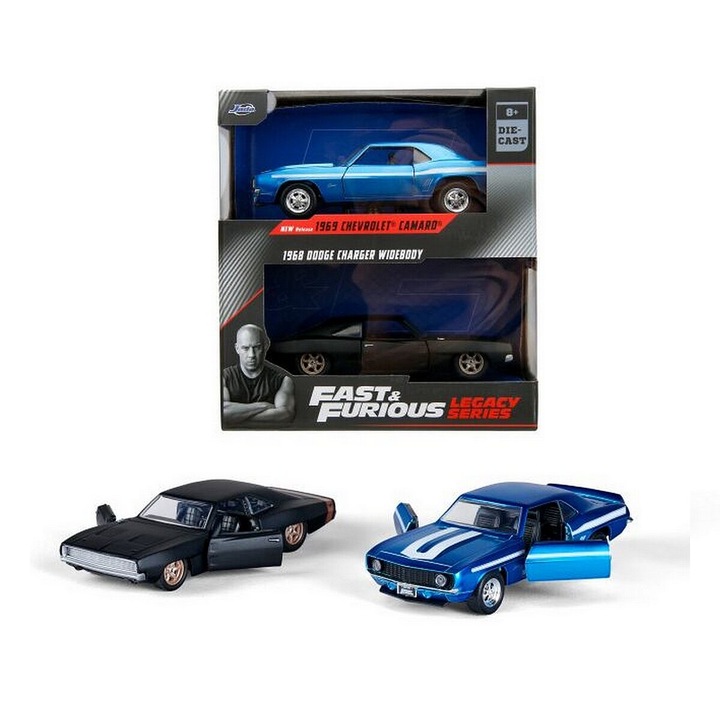 Fast & Furious Legacy Series Pack 1969 Chevrolet Camaro & 1968 Dodge Charger Widebody modell autó 1:32