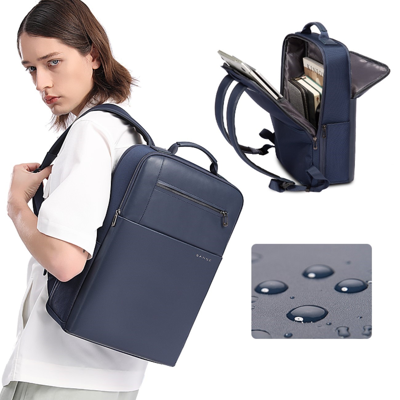 Rucsac laptop 15.6" business ingust, cu port de incarcare USB, Bange, 30x12x43 cm, Albastru