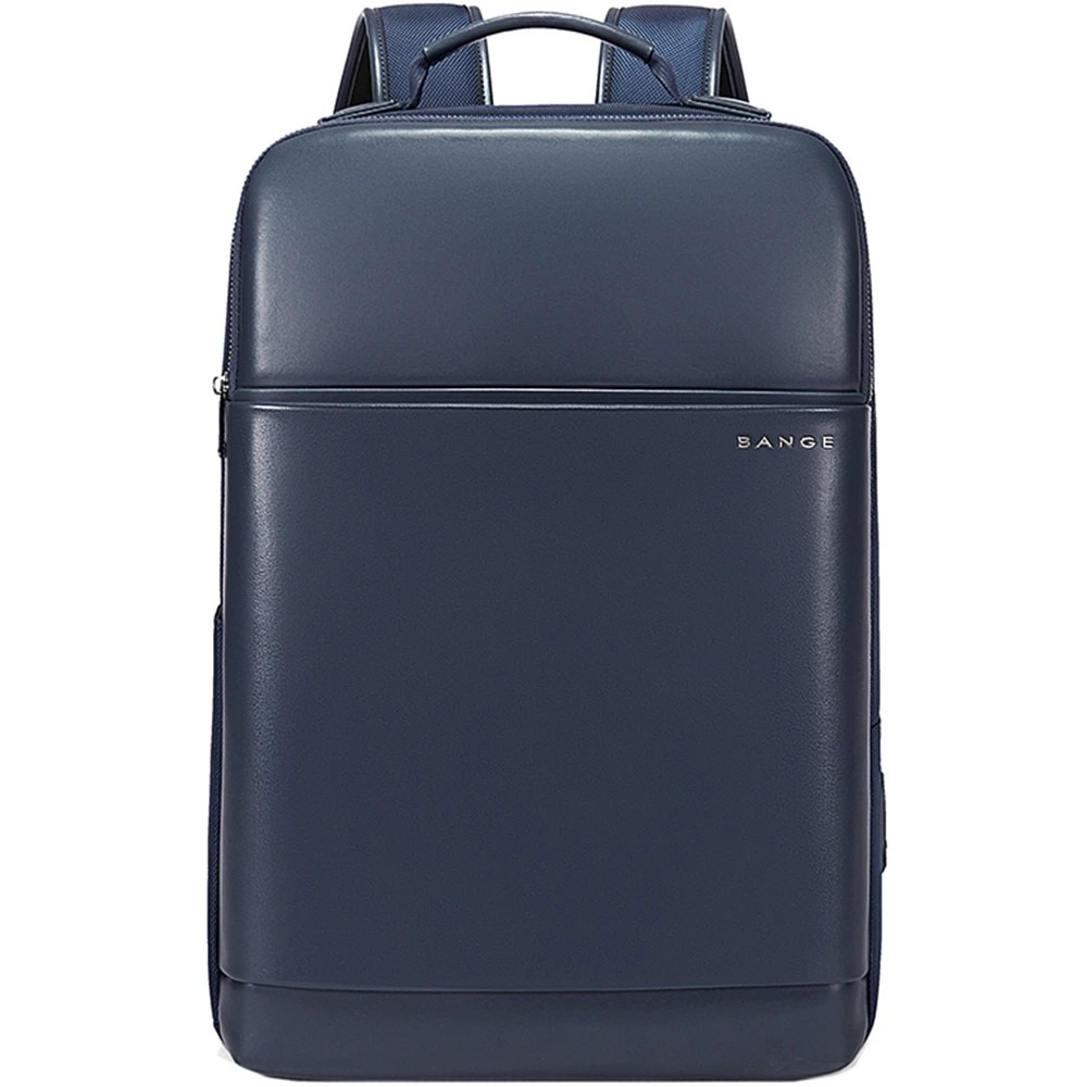 Rucsac laptop 15.6" business ingust, cu port de incarcare USB si detalii din piele ecologica, Bange, 30x12x43 cm, Albastru