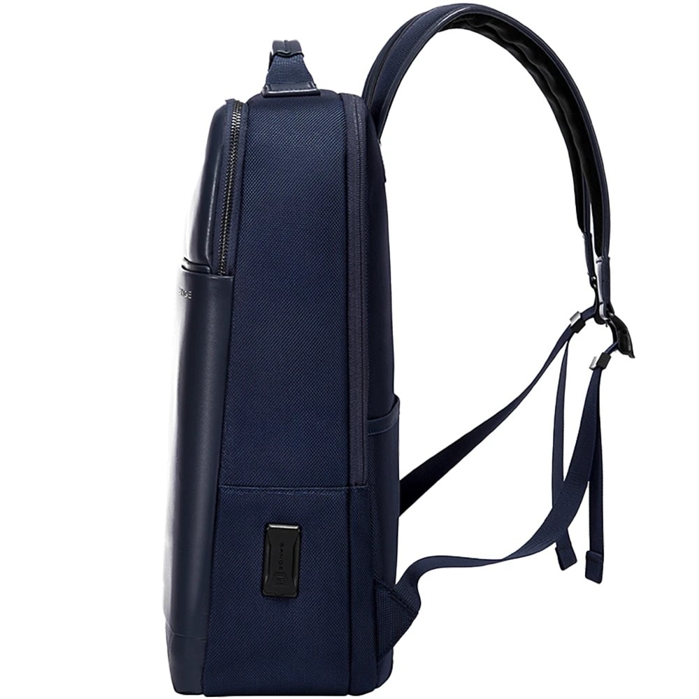 Rucsac laptop 15.6" business ingust, cu port de incarcare USB si detalii din piele ecologica, Bange, 30x12x43 cm, Albastru