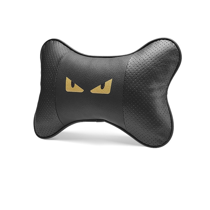 Set 2 perne auto pentru gat, din piele, Model Little Monster, cu prindere la tetiera, Negru AleFla Eshop