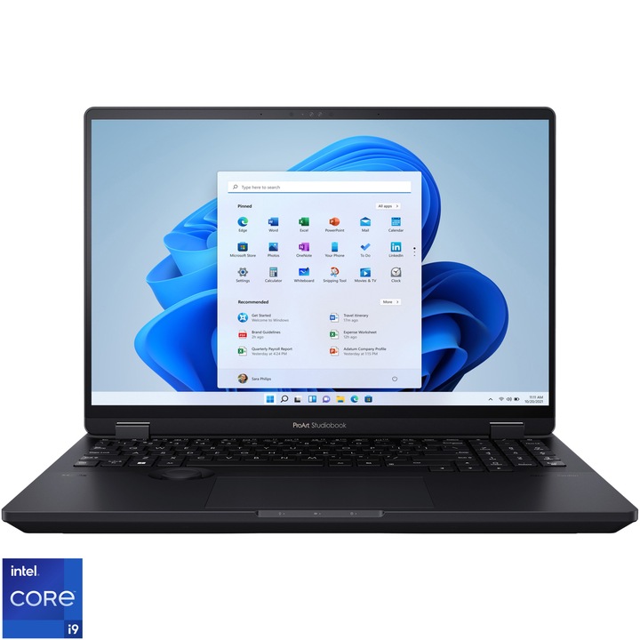 Laptop ASUS ProArt Studiobook Pro 16 OLED H7604JI cu procesor Intel® Core™ i9-13980HX pana la 5.6 GHz, 16", 3.2K, OLED, Touch, 64GB, 2TB M.2 SSD, NVIDIA® GeForce® RTX™ 4070 8GB GDDR6, Windows 11 Pro, Mineral Black