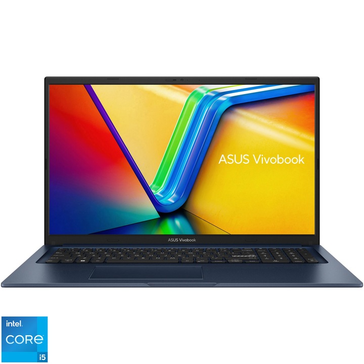 Laptop ASUS VivoBook 17 X1704VA cu procesor Intel® Core™ i5-1335U pana la 4.6 GHz, 17.3", Full HD, IPS, 16GB, 1TB SSD, Intel Iris Xᵉ Graphics, No OS, Quiet Blue