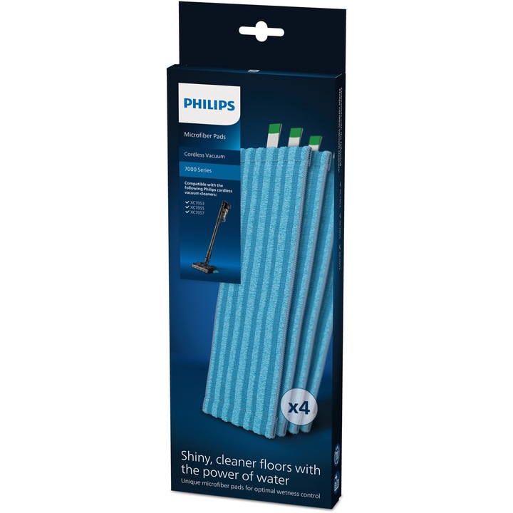 Lavete din microfibra Philips XV1670/02, compatibila cu Philips Aqua seria 7000, 4 bureti din microfibra, Lavabili si reutilizabili, inlocuire la 6 luni