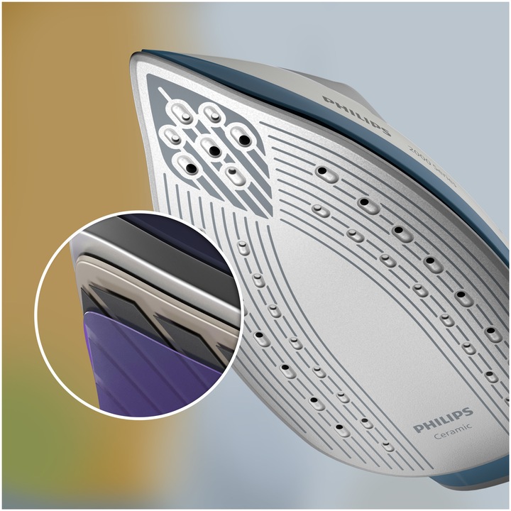 Statie de calcat cu abur Philips seria 2000 PSG2000/20, 2400 W, 6 bari, jet de abur continuu 110 g/min, Jet de abur de 300 g, Talpa ceramica, Rezervor de apa 1.4 l, Oprire automata, sitem de detartrare Smart Calc Clean