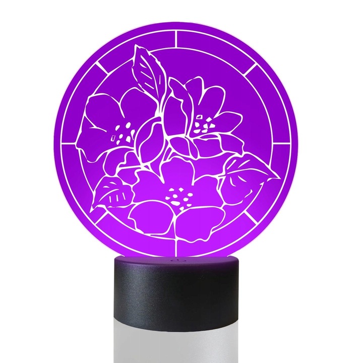 Lamp de noptiera 3D, LED, Buchet de Flori, 16 Culori, Plexido