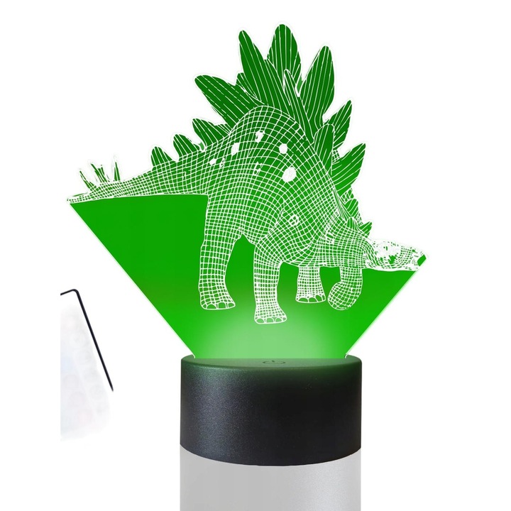 Lampa de masa 3D cu LED-uri, 16 culori, Plexido, Stegosaurus Dinosaur