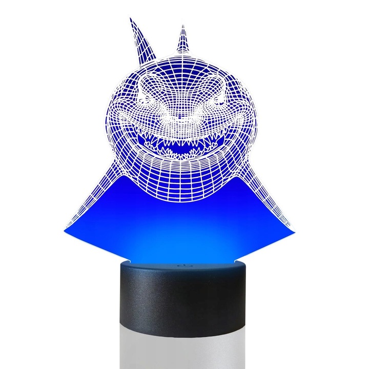 Lampa de masa 3D cu LED-uri, 16 culori, Plexido, Shark Fish