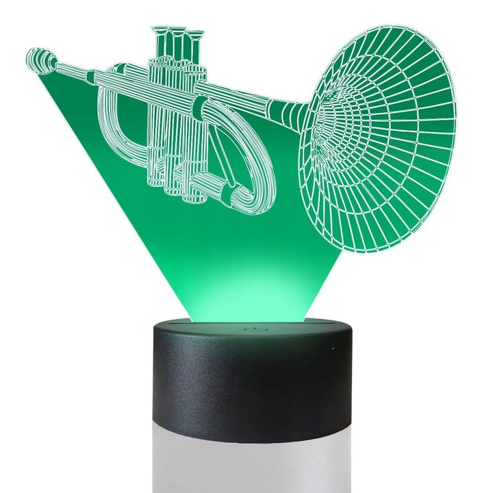 Lampa de masa, 3D, LED, Trompeta, 16 culori, Plexido