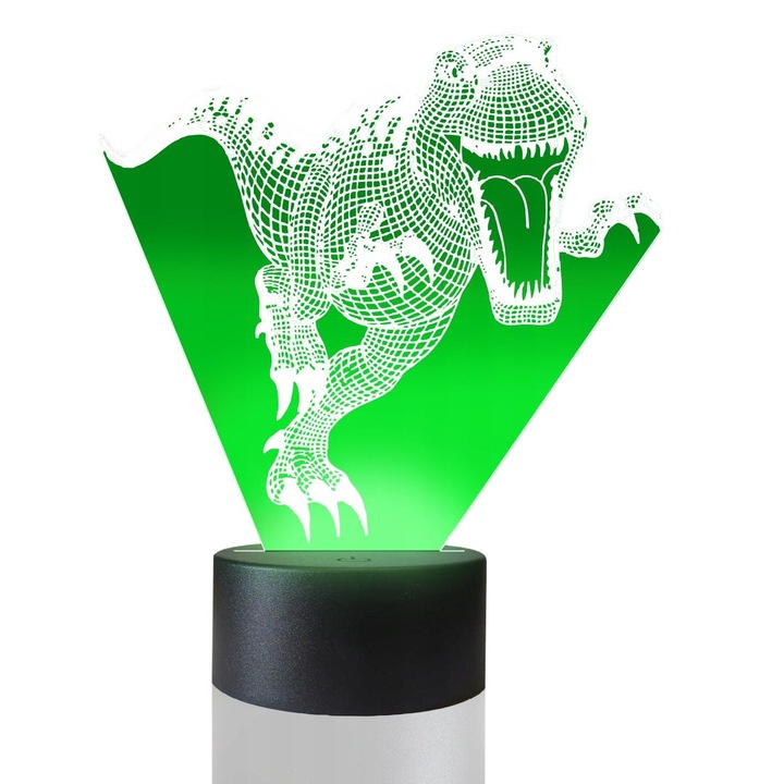 Lampa de masa 3D cu LED-uri, 16 culori, Plexido, Dinosaur T-REX