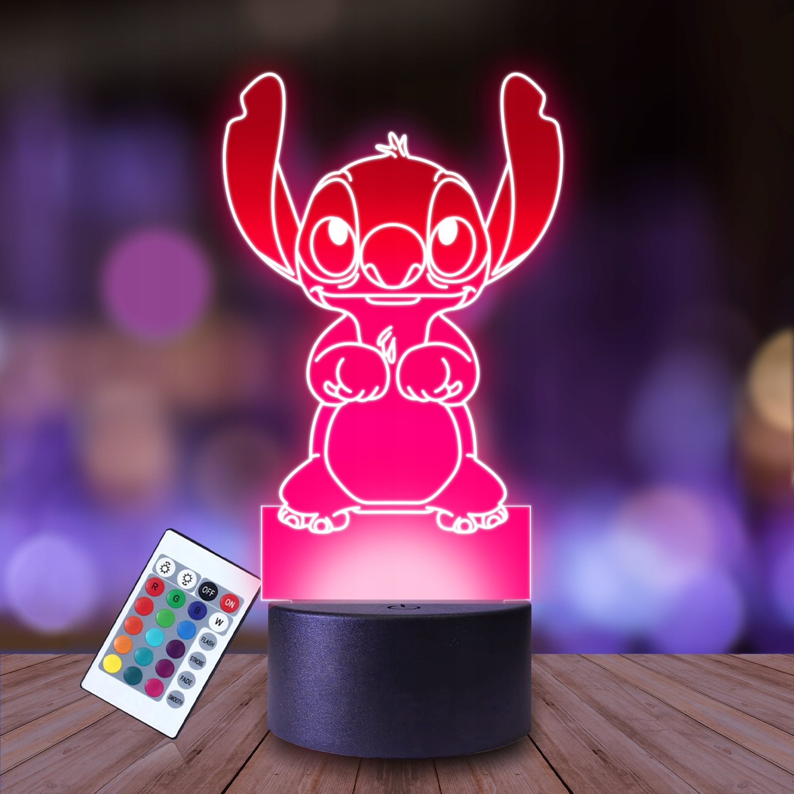 Lampa de masa 3D cu LED-uri, 16 culori, Plexido, Lilo si Stitch