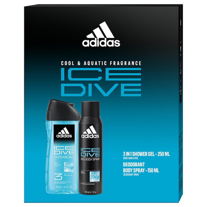 Set Cadou Barbati Adidas Ice Dive: Deodorant Body Spray 150 ml + Gel De Dus 250 ml