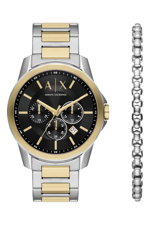 ARMANI EXCHANGE, Часовник с хронограф и гривна, Сребрист, Златист