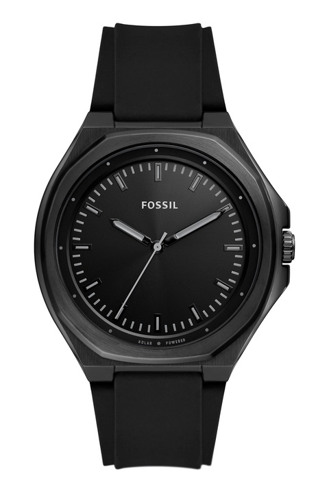 Fossil, Соларен часовник със силиконова каишка, Черен