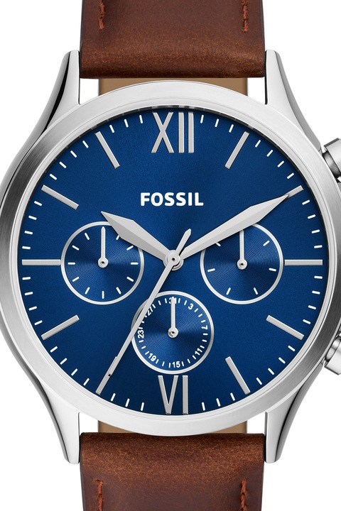Fossil, Ceas quartz de otel inoxidabil cu o curea de piele, Maro coniac