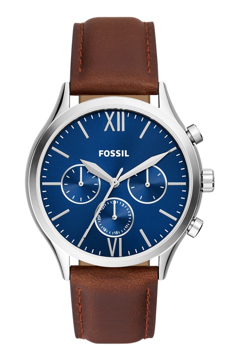 Fossil, Ceas quartz de otel inoxidabil cu o curea de piele, Maro coniac