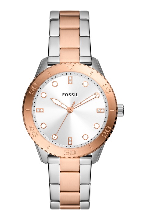 Fossil, Кварцов часовник с двуцветен дизайн, Rose Gold, Сребрист