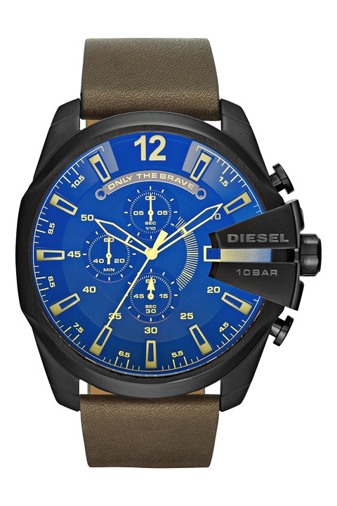 Diesel, Часовник с хронограф и кожена каишка, Тъмнокафяв