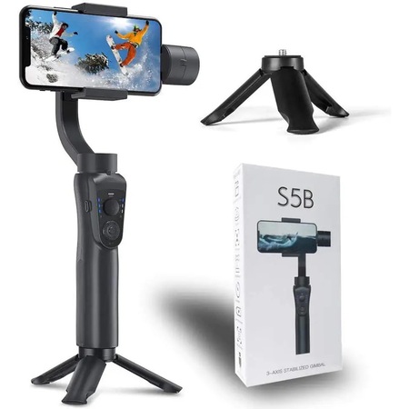 Stabilizator Imagine Gimbal Reiy pentru Telefon (IOS & Android) sau GoPro, Face Tracking, Bluetooth, 4000mAh baterie reincarcabila incorporata, 180° - 330° ajustabil pe 3-AXE, Negru