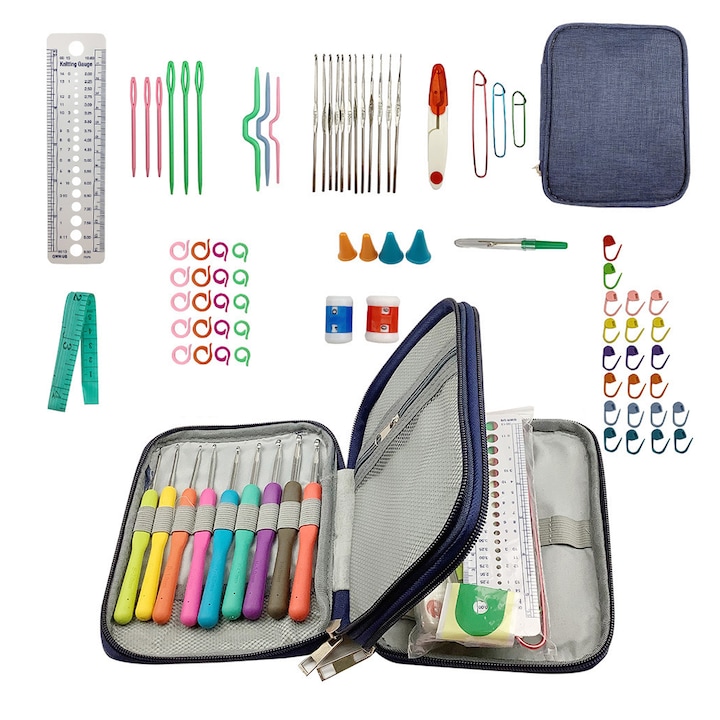 Set 84 produse de crosetat cu geanta depozitare, VidFair, Multicolor