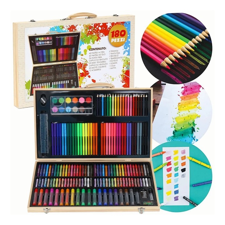 Set pentru desen, YANX, 180 Piese, Pastel Multicolore cu Pigment Premium, Creioane pentru desen, schite, arta, Arta si Creativitate Durabila, Multicolor