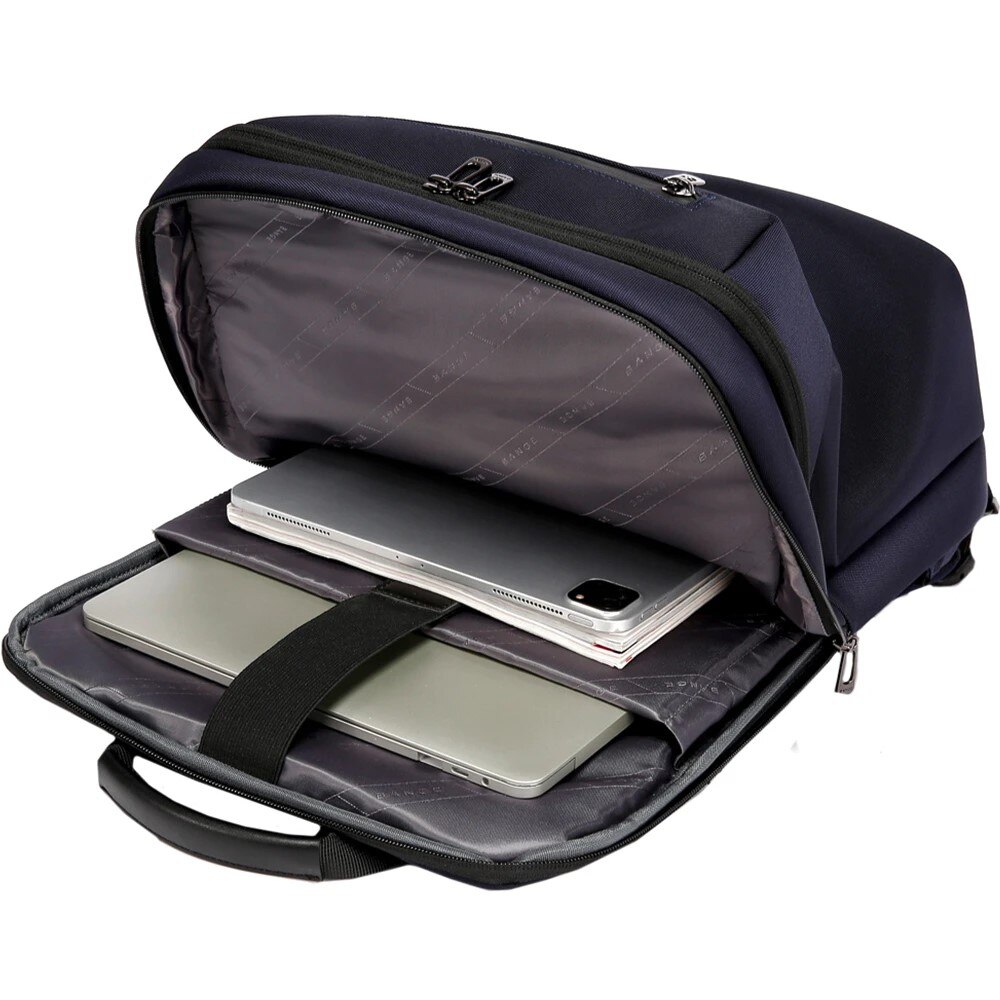 Rucsac laptop 15.6", casual business, usor, impermeabil cu buzunar antifurt, porturi USB si tip C, BANGE, 30x16x46 cm, Albastru