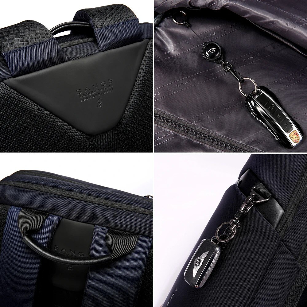 Rucsac laptop 15.6", casual business, usor, impermeabil cu buzunar antifurt, porturi USB si tip C, BANGE, 30x16x46 cm, Albastru