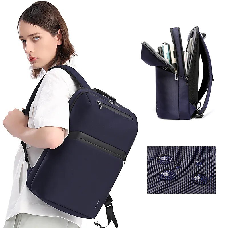 Rucsac laptop 15.6", casual business, usor, impermeabil cu buzunar antifurt, porturi USB si tip C, BANGE, 30x16x46 cm, Albastru
