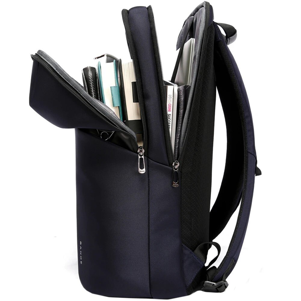 Rucsac laptop 15.6", casual business, usor, impermeabil cu buzunar antifurt, porturi USB si tip C, BANGE, 30x16x46 cm, Albastru
