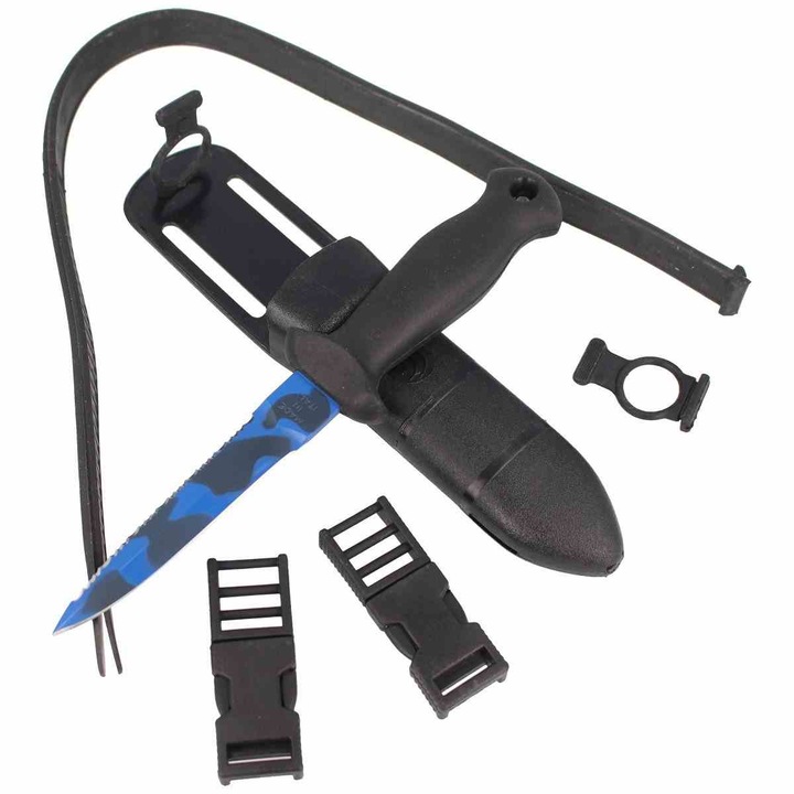 Cutit de scufundari cu accesorii, Carhartt, MAC Coltellerie, Inox, 110 mm, Negru/Albastru