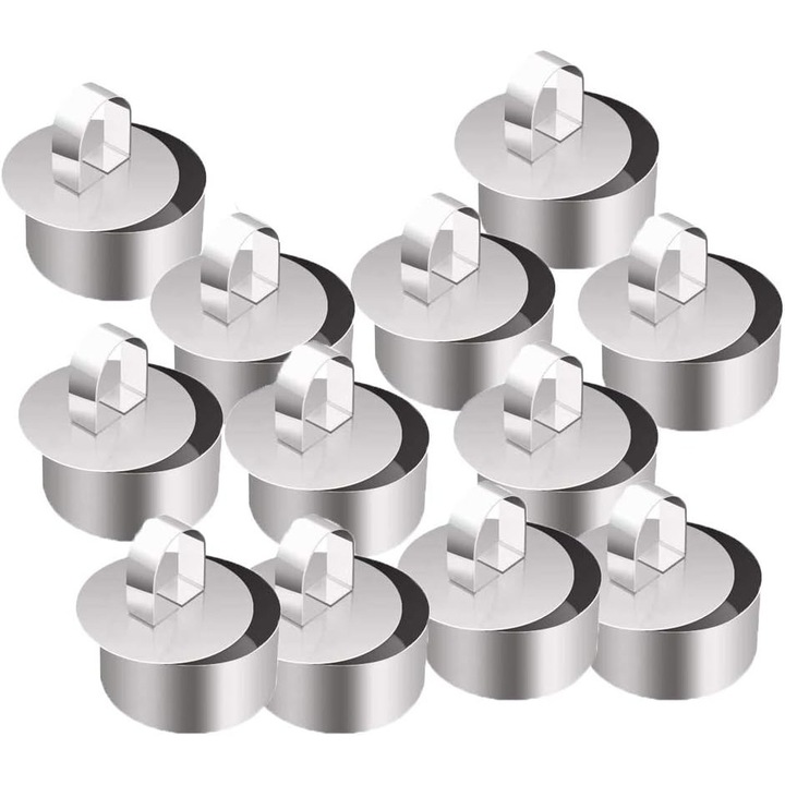 12 db mini tortaforma készlet, rozsdamentes acél, ezüst