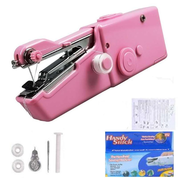 Mini hordozható varrógép, Cafuneplus®, kézi, praktikus, rózsaszín