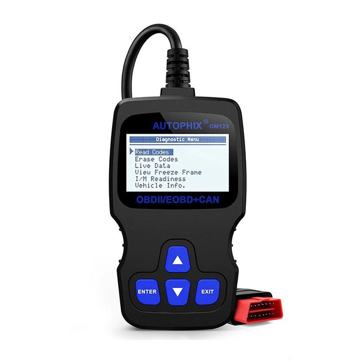 Autóteszter, OBD2 diagnosztika, OM123 ZU, fekete