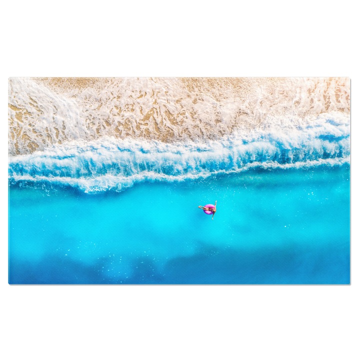 Картина на платно с море, вълни, плаж, колак, бански, лято, многоцветно 140x90