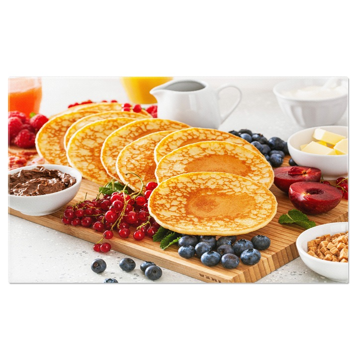 Tablou canvas cu clatite, coacaze, afine, mancare, unt, multicolor 40x25