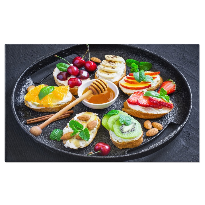 Tablou canvas cu miere, fructe, scortisoara, midgale, multicolor 140x90