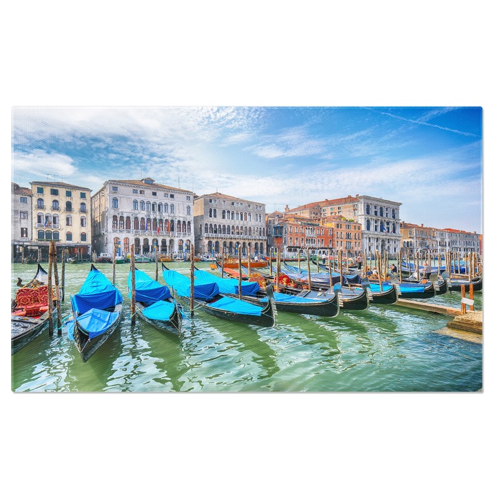 Tablou canvas cu peisaj, barci, Venetia, cer, nori, cladiri, apa, multicolor 140x90