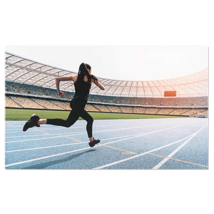 Картина на платно със стадион, спорт, лека атлетика, бягане, маратонки, многоцветно 120x80