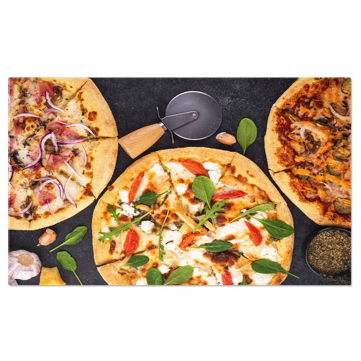 Tablou canvas cu mancare, pizza, usturoim busuioc, blat, multicolor 140x90