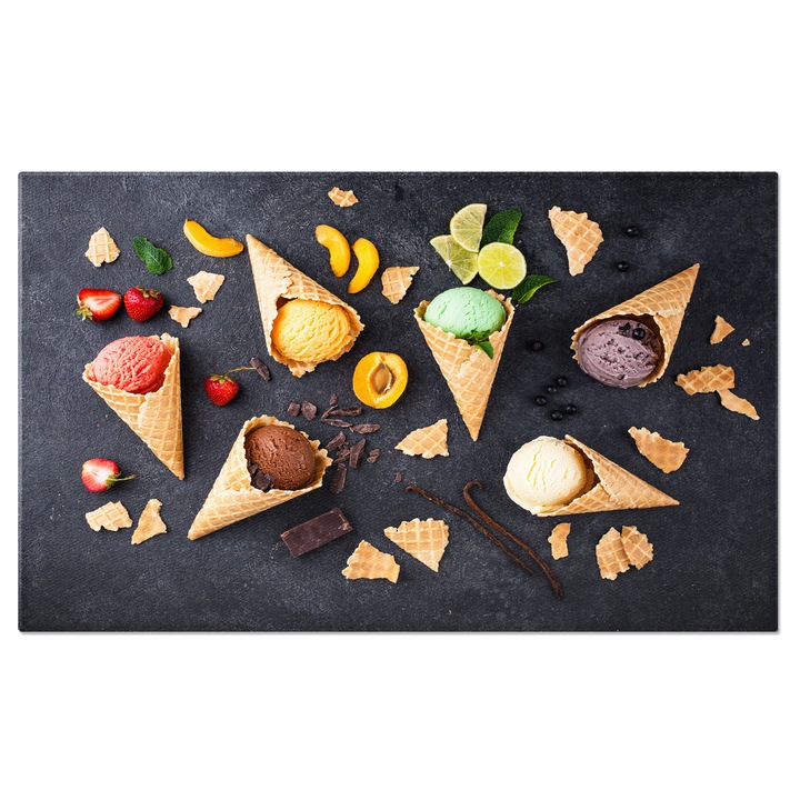 Tablou canvas cu desert, cornet, inghetata, dructe, ciocolata, multicolor 140x90