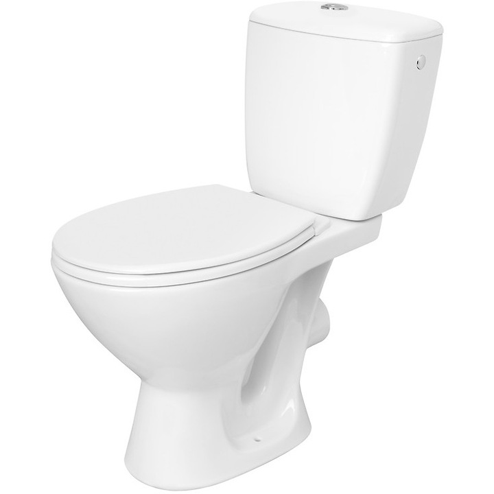 Комплект WC Cersanit Compact K010 с резервоар от 6 л, Капак от полипропилен, Страничен вход, Бял