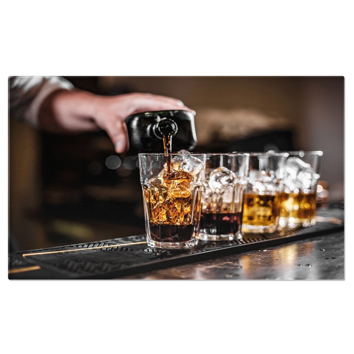 Tablou canvas cu bar, cocktail, gheata, pahare, bautura, multicolor 90x60